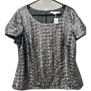 NWOT! Boden sz 12 Sequin Matte Gunmetal Grey Top Lined Glamour Contemporary